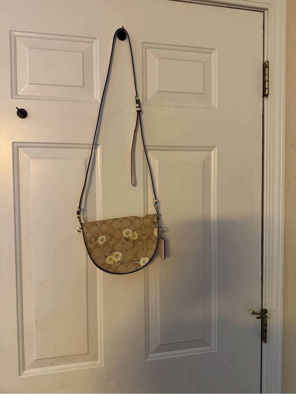 Coach Ellen  Beige Signature Daisy Saddle Crossbody Bag